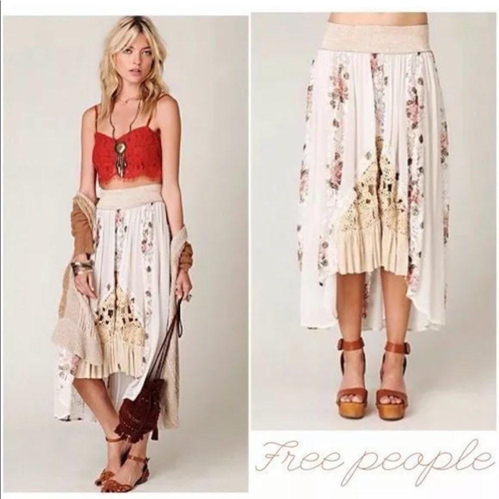 Free People Godet Floral High-low Festival Skirt